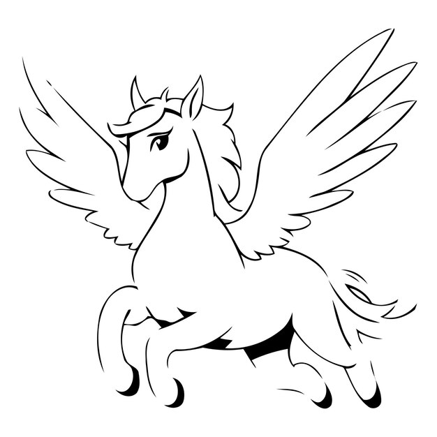 Unicornio con alas volando en las nubes ilustración vectorial