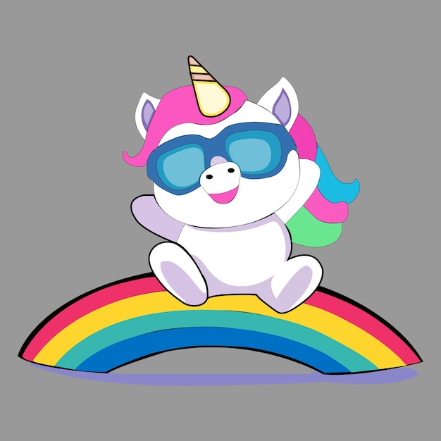 un unicornio con un arco iris en la cabeza y gafas de sol en la parte inferior