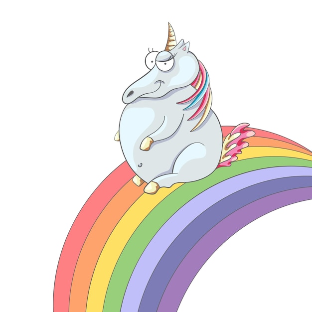 Unicornio y arco iris cuento infantil arte mágico ilustración vectorial plana