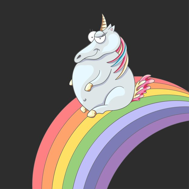 Unicornio y arco iris Cuento infantil Arte mágico Ilustración vectorial plana