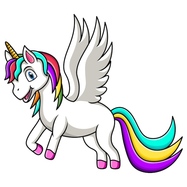 Vector unicornio arco iris de dibujos animados aislado sobre un fondo blanco