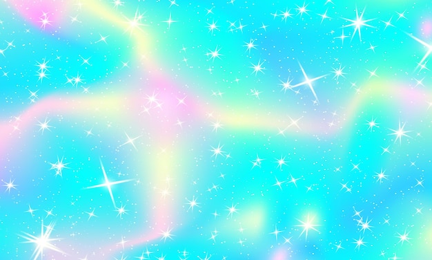 Unicornio arco iris fondo cielo holográfico