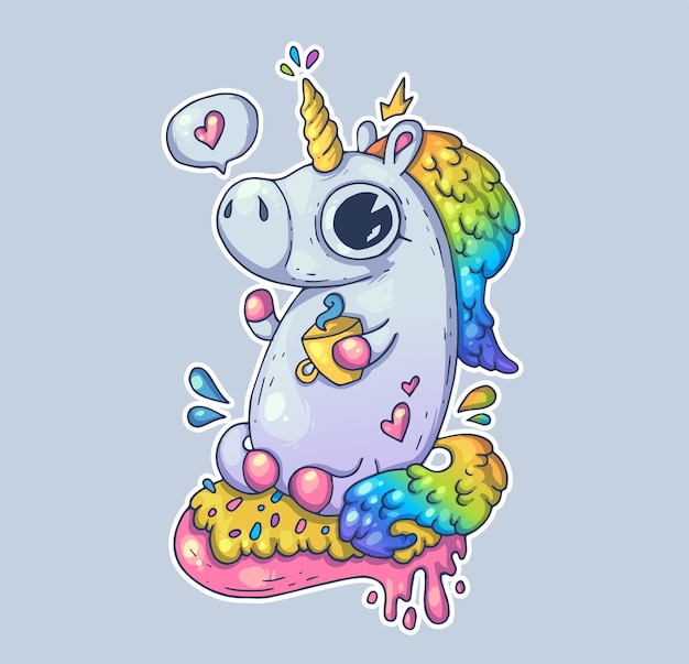 Unicornio arco iris Personaje vectorial de dibujos animados Estilo de moda Ilustración vectorial