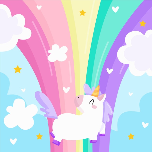 Vector unicornio arcoiris y cuento de hadas