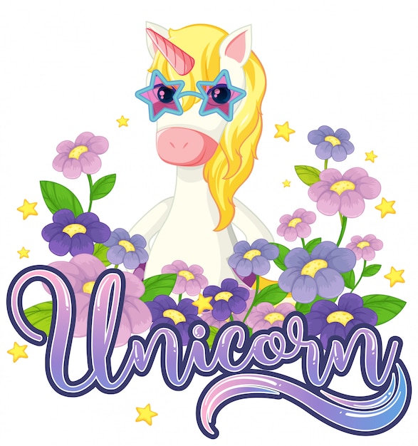 Vector unicornio con banner de flores