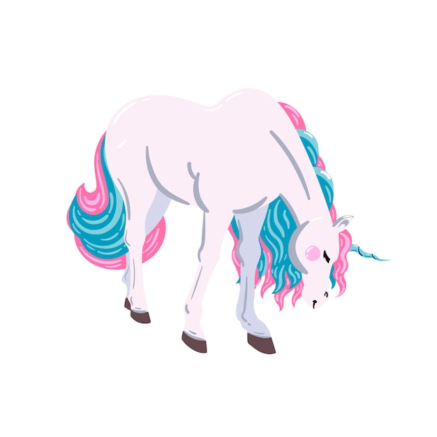 Unicornio blanco con cabello rosa y azul ilustración de unicornio vectorial