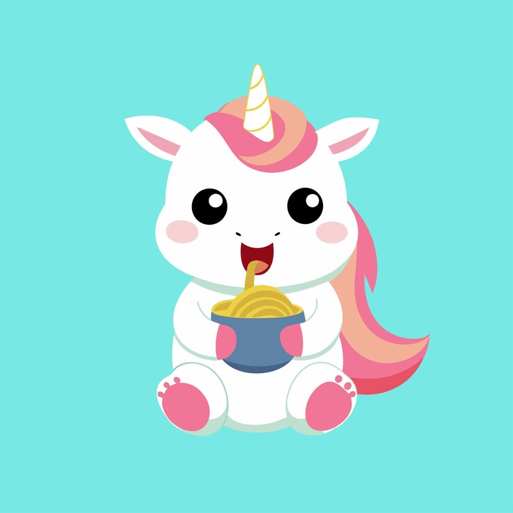 Vector un unicornio blanco con una melena rosada y una cola con una pelusa rosada y cola