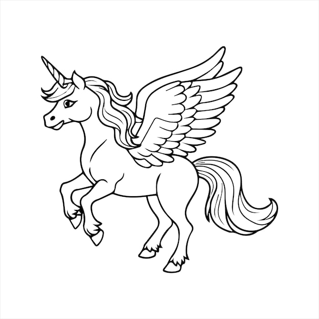unicornio blanco y negro con alas