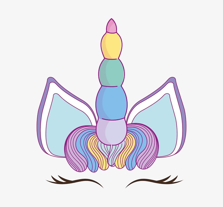 Vector unicornio cara arcoiris melena