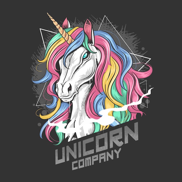 Unicornio de color completo con cuerno de oro y arte de pelo arco iris