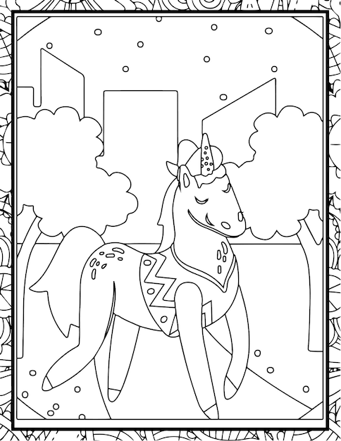 Vector unicornio para colorear páginas blancas y negras para ilustraciones de libros para niños