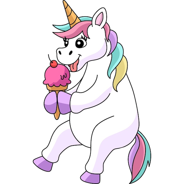Unicornio comiendo helado de dibujos animados Clipart
