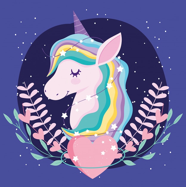 Unicornio con corazón y hojas