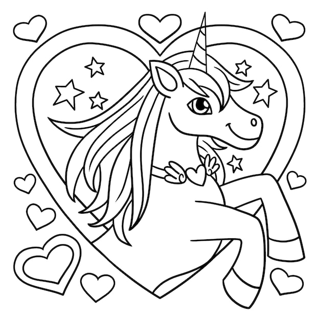 Unicornio con un corazón Página para colorear para niños