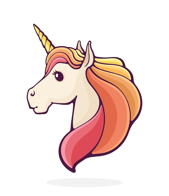 Vector unicornio de cuento de hadas caballo mágico con cuerno ilustración vectorial clip art de dibujos animados dibujados a mano