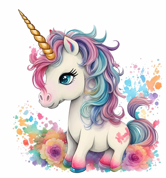 Vector unicornio dibujado a mano acuarela