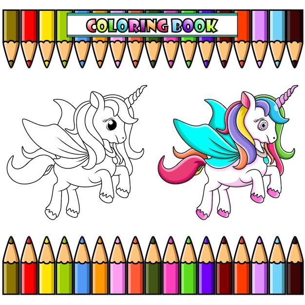 Unicornio de dibujos animados para colorear libro