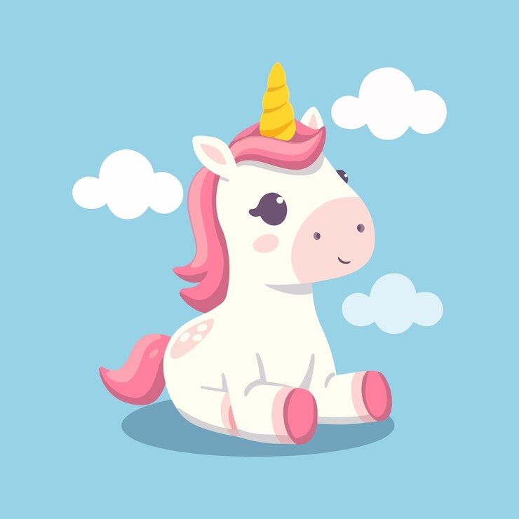 Unicornio de dibujos animados con icono vectorial