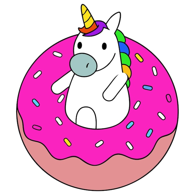 un unicornio de dibujos animados con una ilustración de clipart de rosquilla