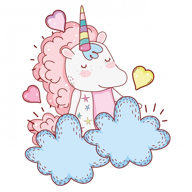 Unicornio en dibujos animados de nubes