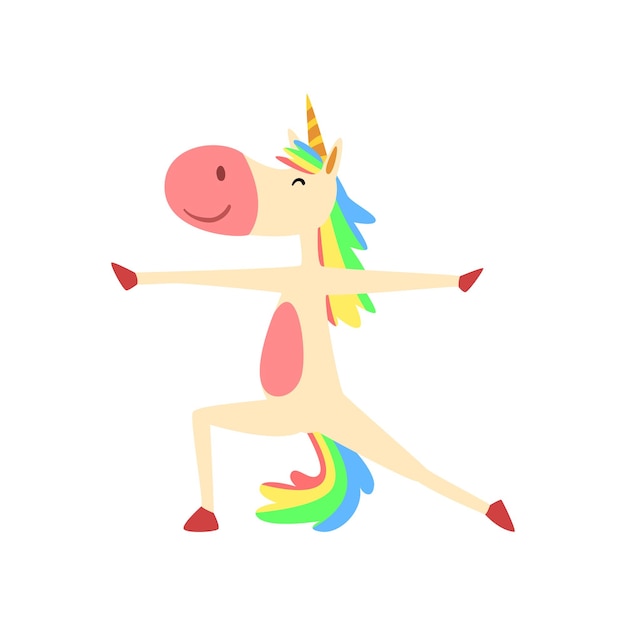 Unicornio divertido en posición de héroe fantasía hermoso personaje de caballo con melena y cola de arco iris