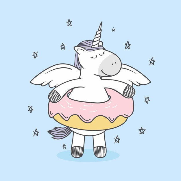 Unicornio Doodle Donuts De Dibujos Animados