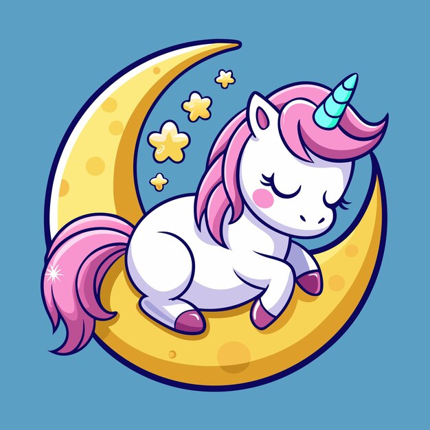 El unicornio durmiente con la ilustración vectorial de dibujos animados de la luna