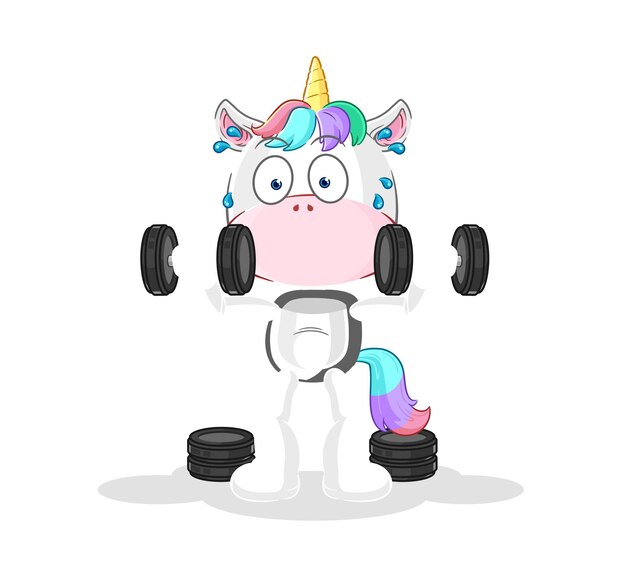 Unicornio entrenamiento con pesas ilustración vector de caracteres