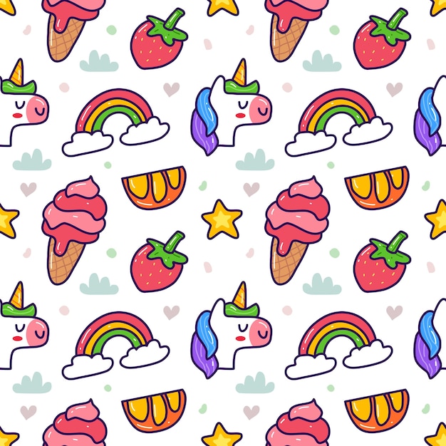 Unicornio en estilo doodle de patrones sin fisuras sobre fondo blanco. Se puede utilizar para tela, etc.