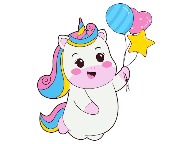 Vector el unicornio feliz con la ilustración del globo