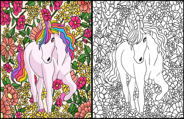 Unicornio Flores Página Para Colorear Para Adultos Coloreado
