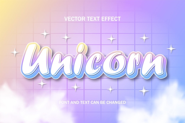 Vector unicornio fuente tipografía editable texto efecto estilo letras plantilla lindo estilo kawaii fondo