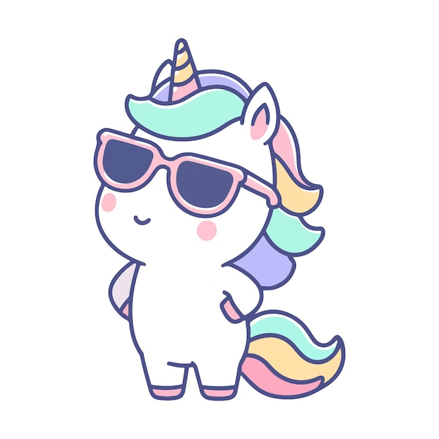 Un unicornio con gafas de sol es un personaje de dibujos animados.
