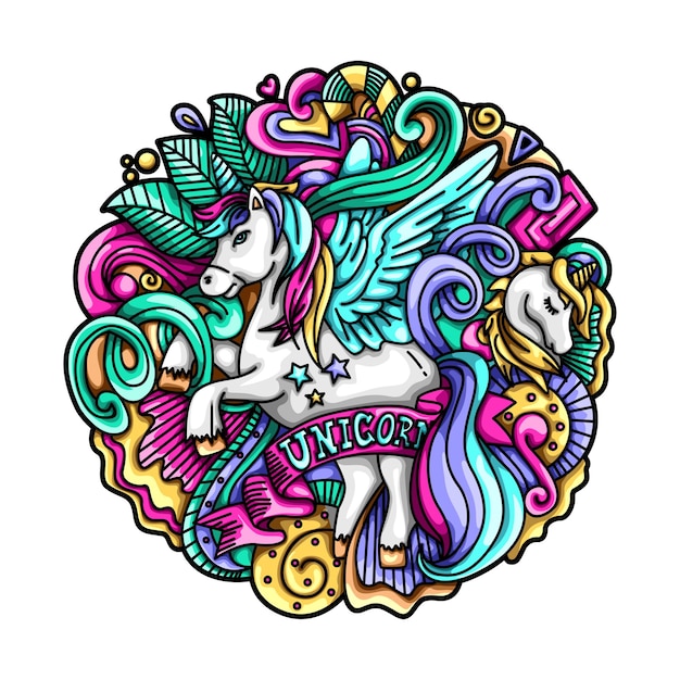 Unicornio garabato ilustración vectorial