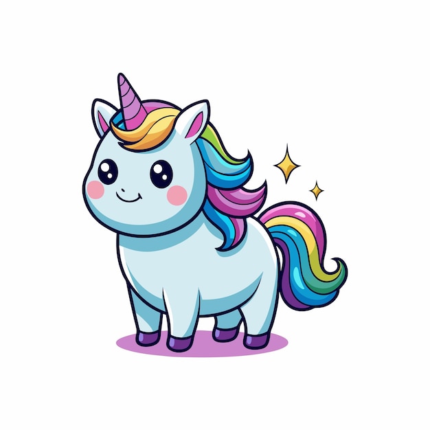 Unicornio gordo con pelo de arco iris pastel suave Arte digital