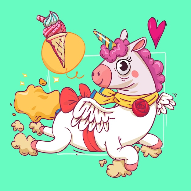 Vector unicornio y helado