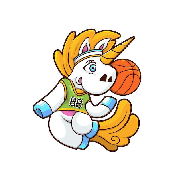 unicornio jugando al baloncesto diseño vectorial de ilustraciones lindas