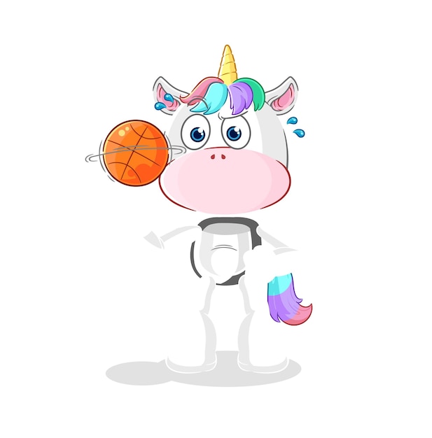 Unicornio jugando baloncesto mascota vector de dibujos animados