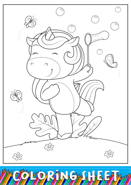 Unicornio jugando burbujas