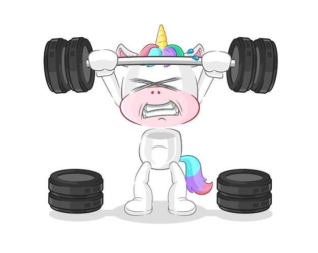 Unicornio levantando el vector de mascota de dibujos animados de personaje de barra
