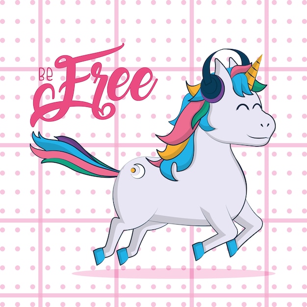 Unicornio libre con diseño gráfico del ejemplo del vector de los auriculares de la música