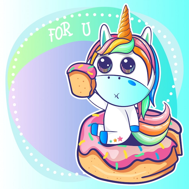 Unicornio lindo con una caricatura de donut