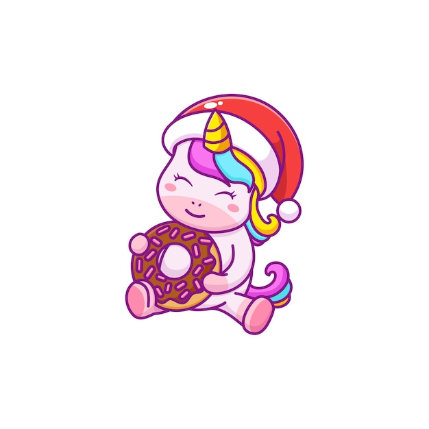 Unicornio lindo comiendo donut grande
