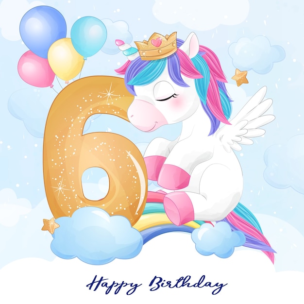 Unicornio lindo doodle con ilustración de numeración