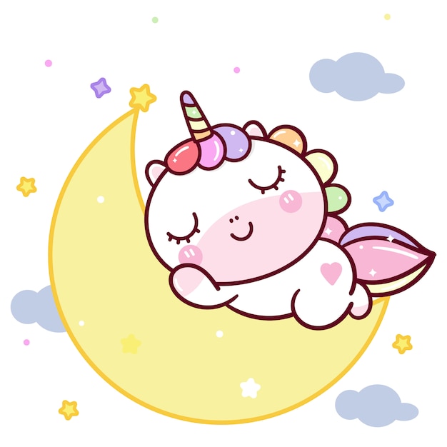 Unicornio lindo dulce sueño en la luna