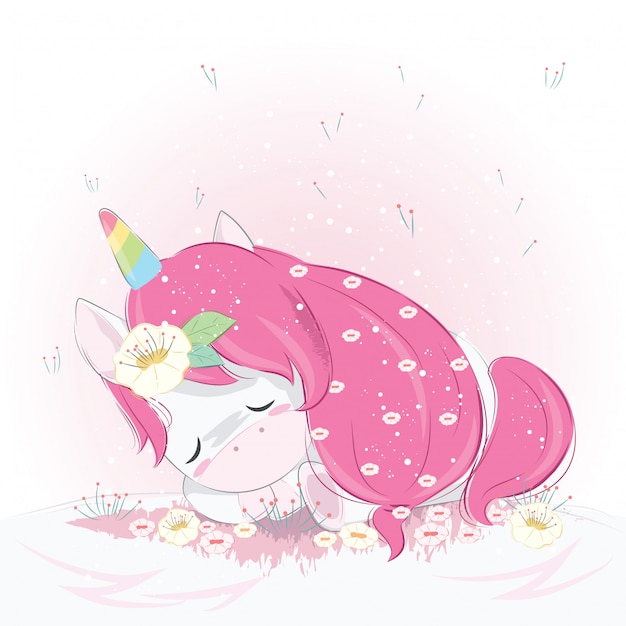 Unicornio lindo durmiendo en el suelo