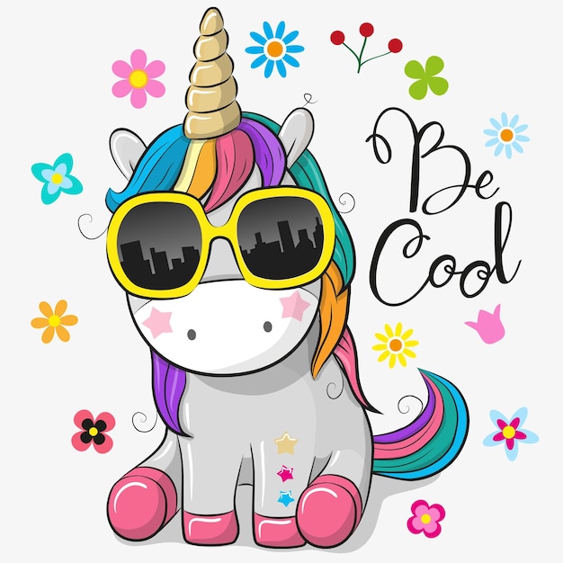 Unicornio lindo con gafas de sol