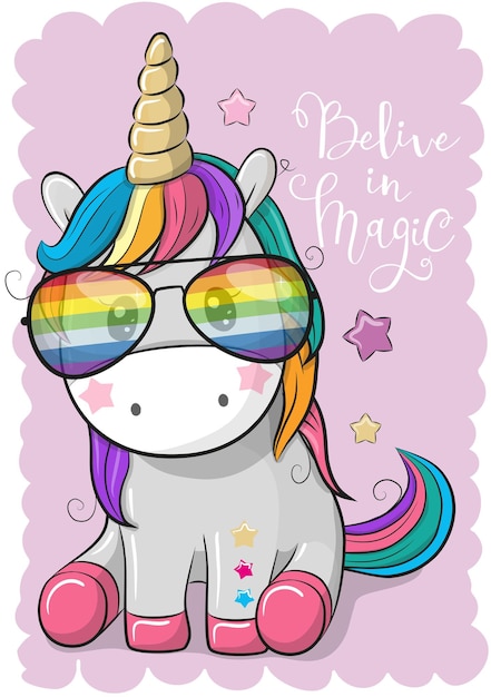 Unicornio lindo con gafas de sol