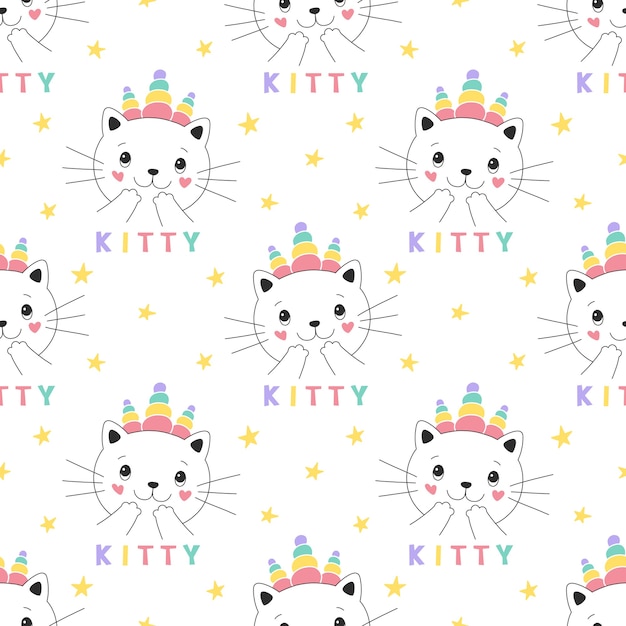 Unicornio lindo gatito de patrones sin fisuras