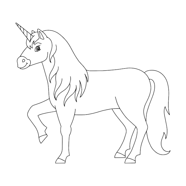 Unicornio lindo Hada mágica caballo Página de libro para colorear para niños Estilo de dibujos animados